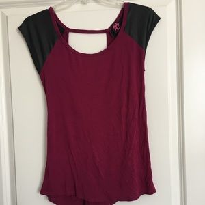 Short Sleeve Faux Leather Capped Shirt